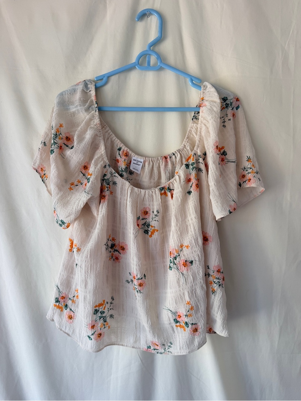 Melrose and Market Cream Floral Scoop-Neck Blouse